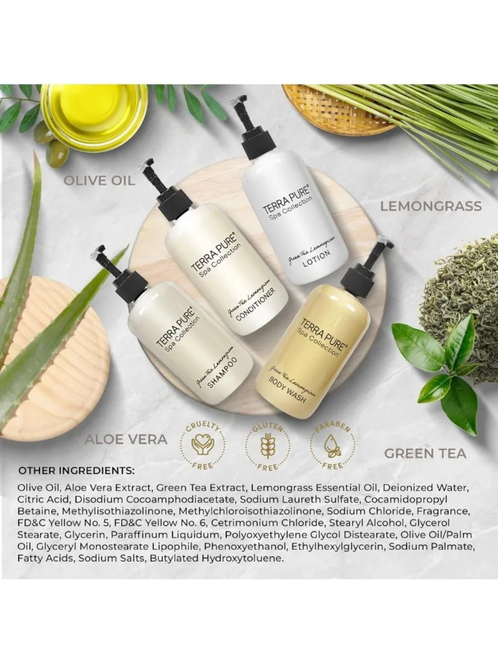 4-Piece Spa Set: Shampoo, Conditioner, Hand & Body Wash, Moisturizing Lotion